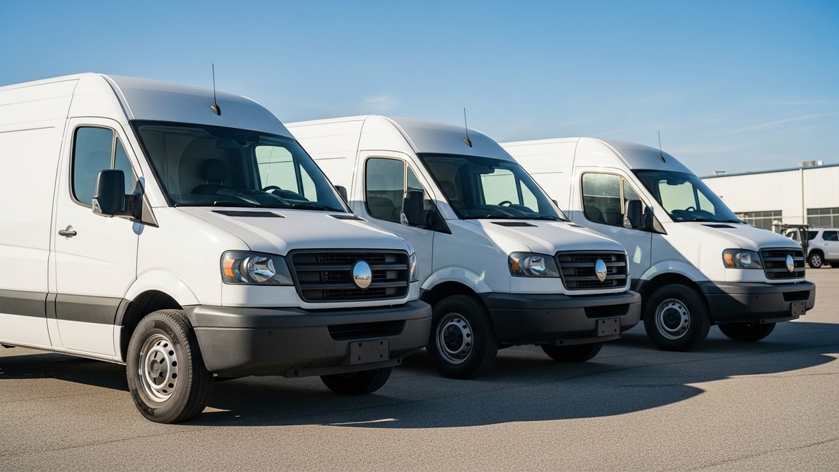 Fleet of HVAC service vans parked at a commercial depot ready for daily service calls