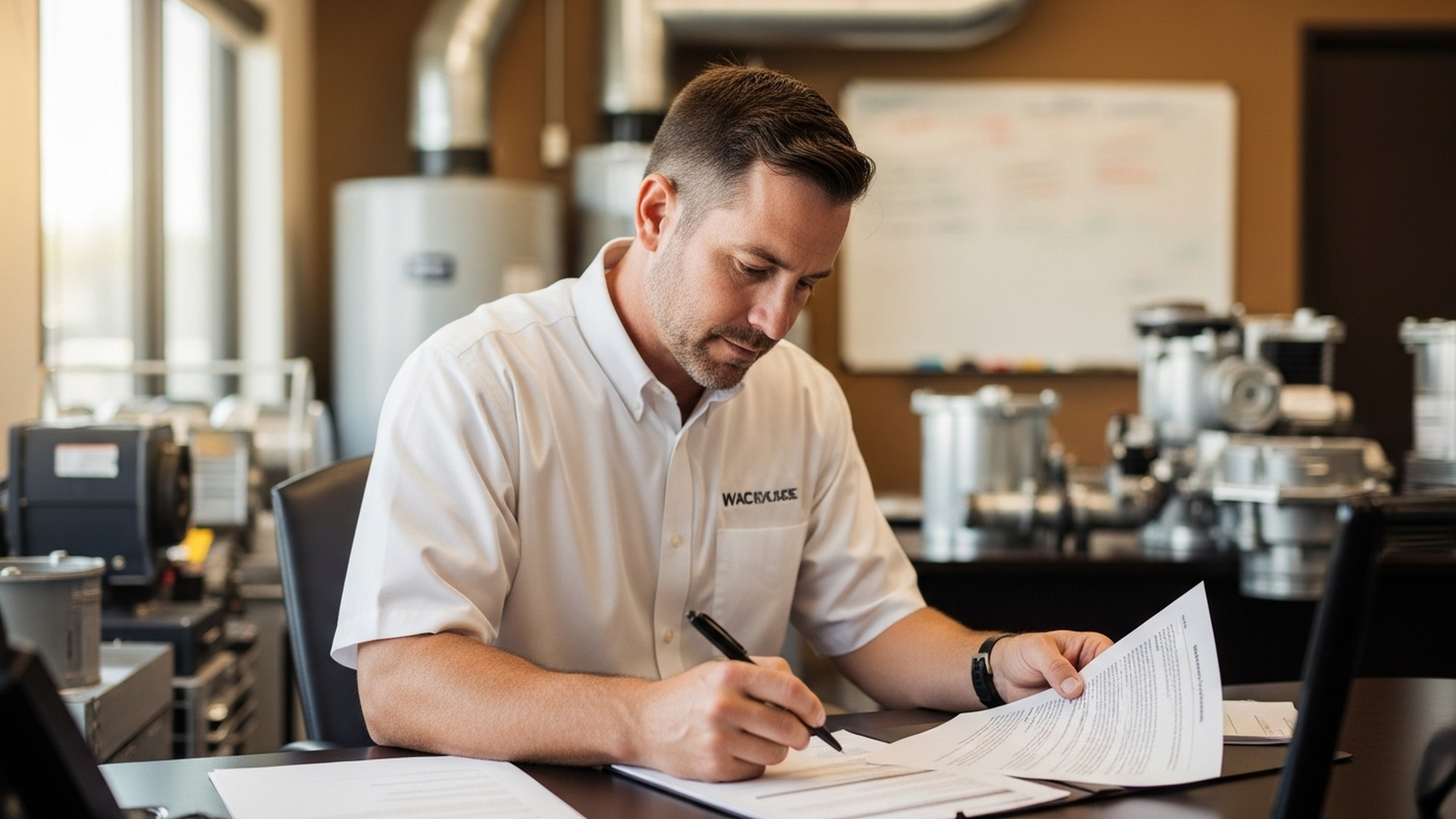 HVAC business owner reviewing short-term loan financing options