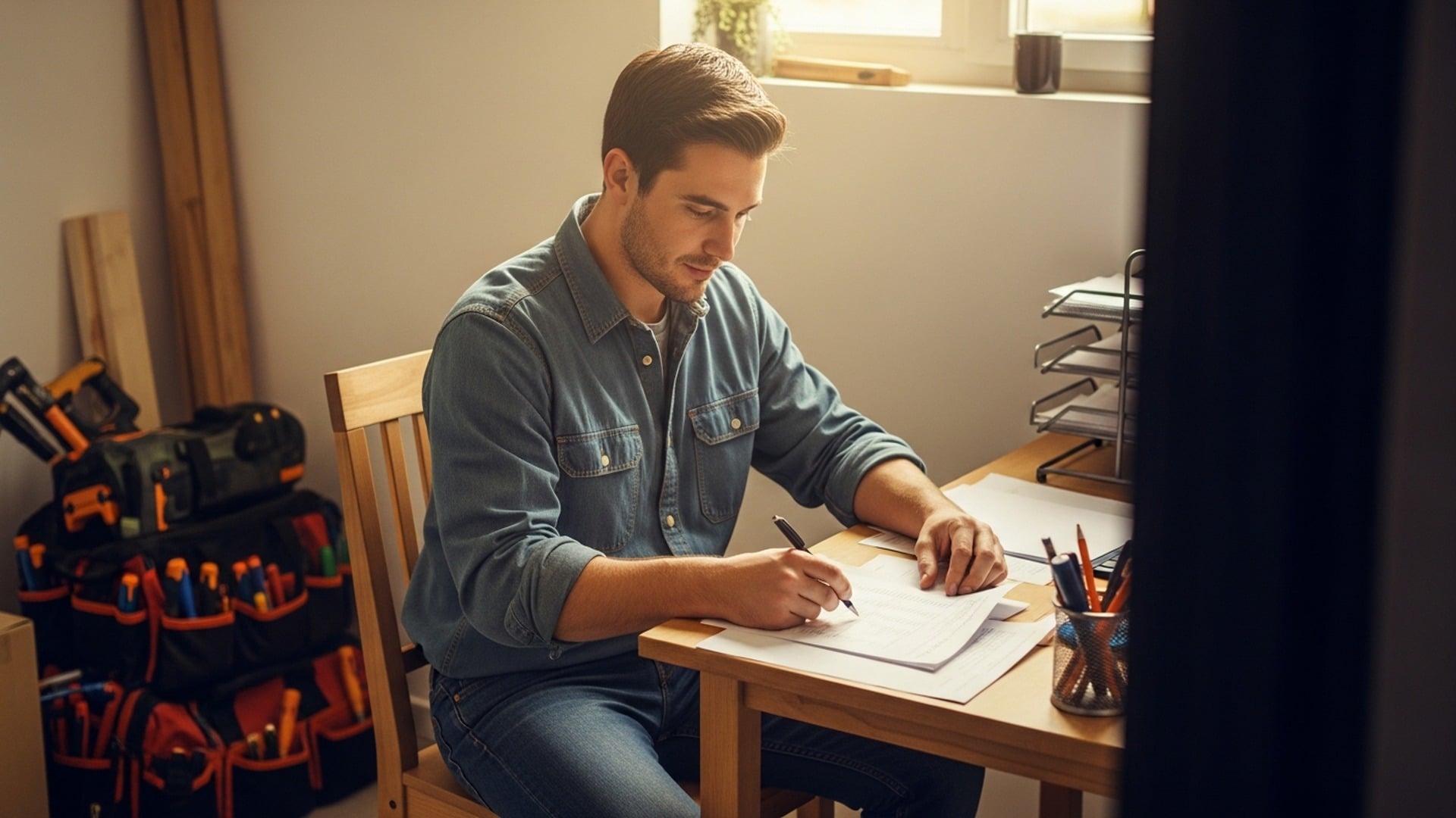 Contractor reviewing startup loan options for a new home service business