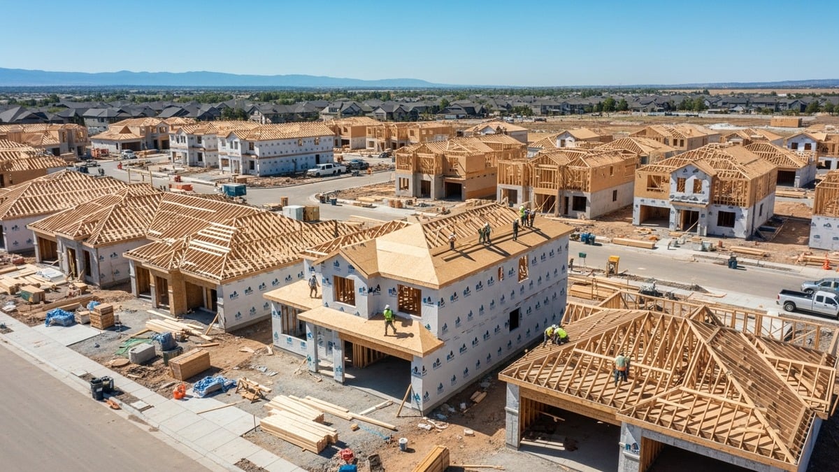 Active residential construction site showing business growth and expansion
